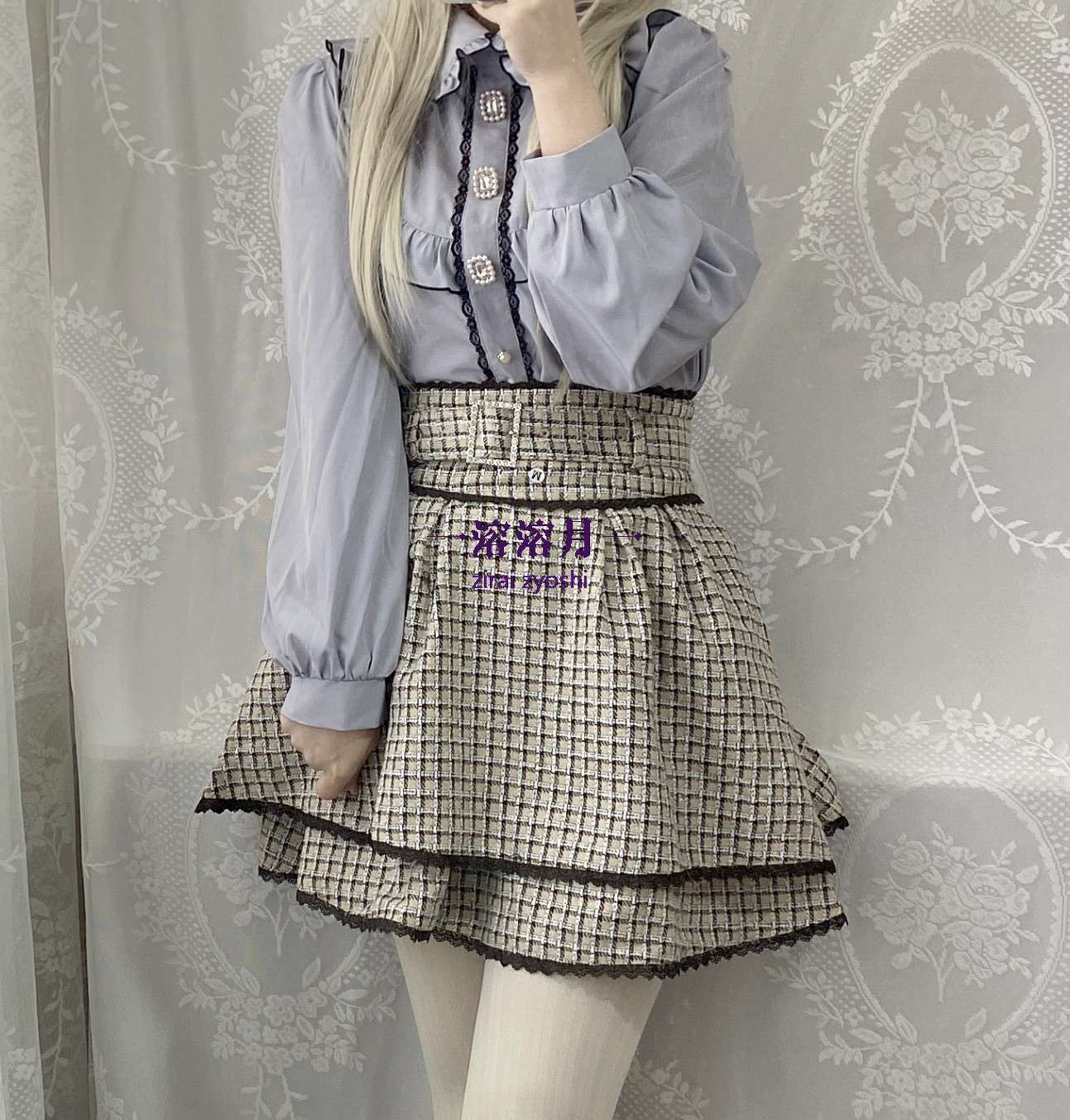 量産型/参戦服/推し活 ラインストーン&パールボタンの長袖シャツ