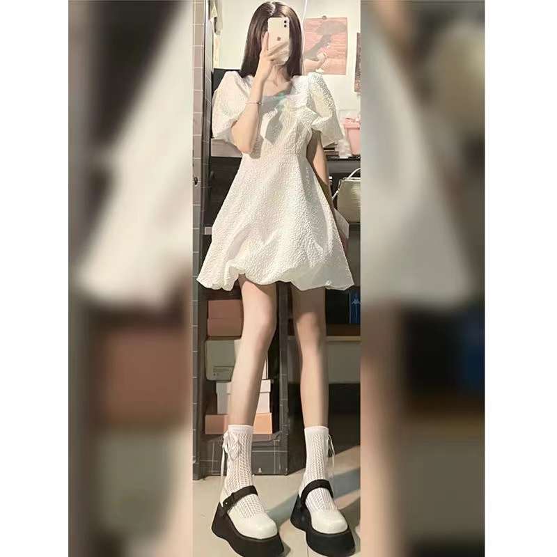 量産型/参戦服/推し活 フレアスリーブ白ワンピース