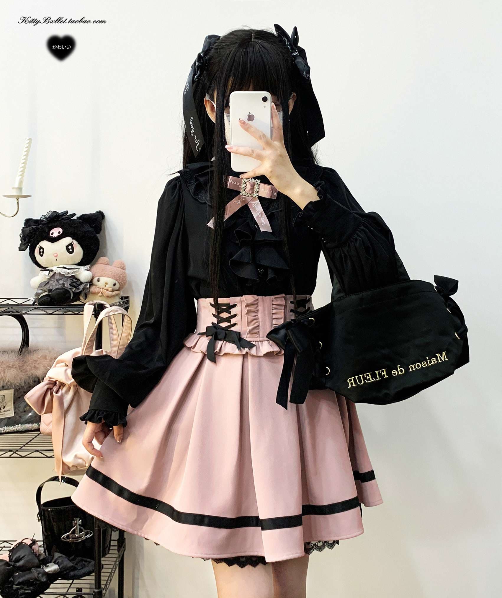 量産型/参戦服/推し活 キティバレットオリジナル・立襟フリル長袖シャツ