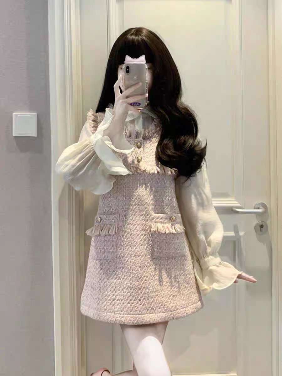 量産型/参戦服/推し活 チェックフェミニンチュニックワンピース