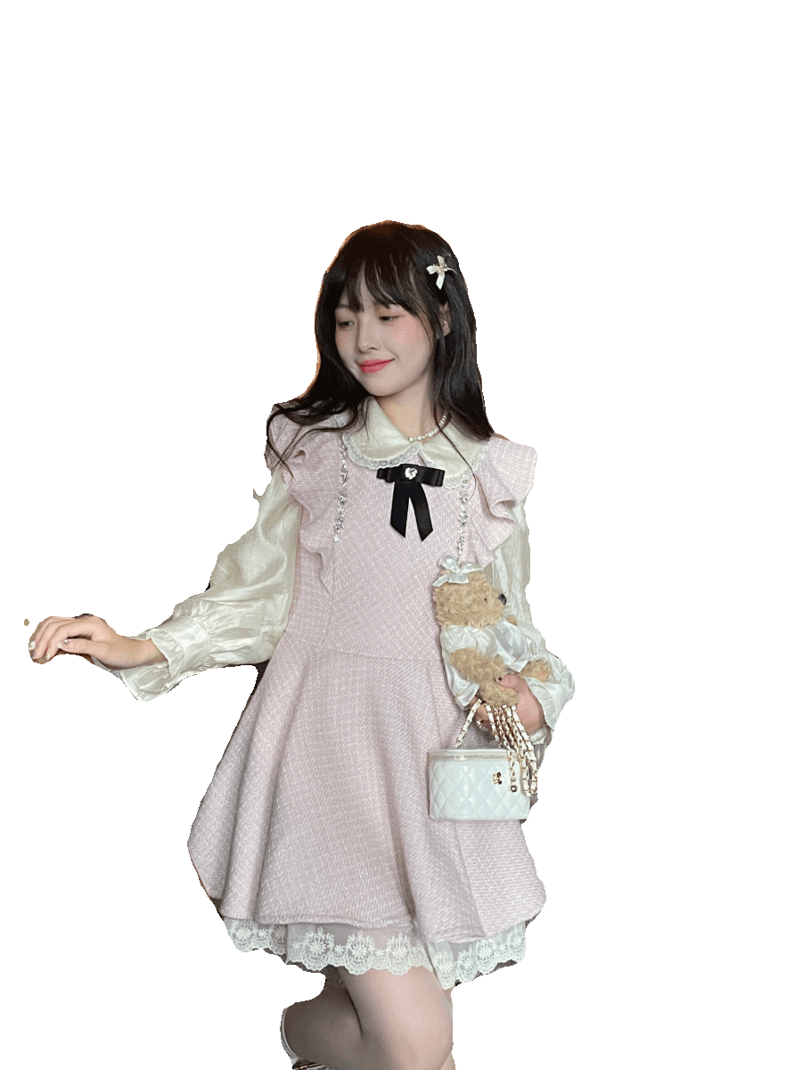 量産型/参戦服/推し活 フラワーフリルガーリーミニワンピース