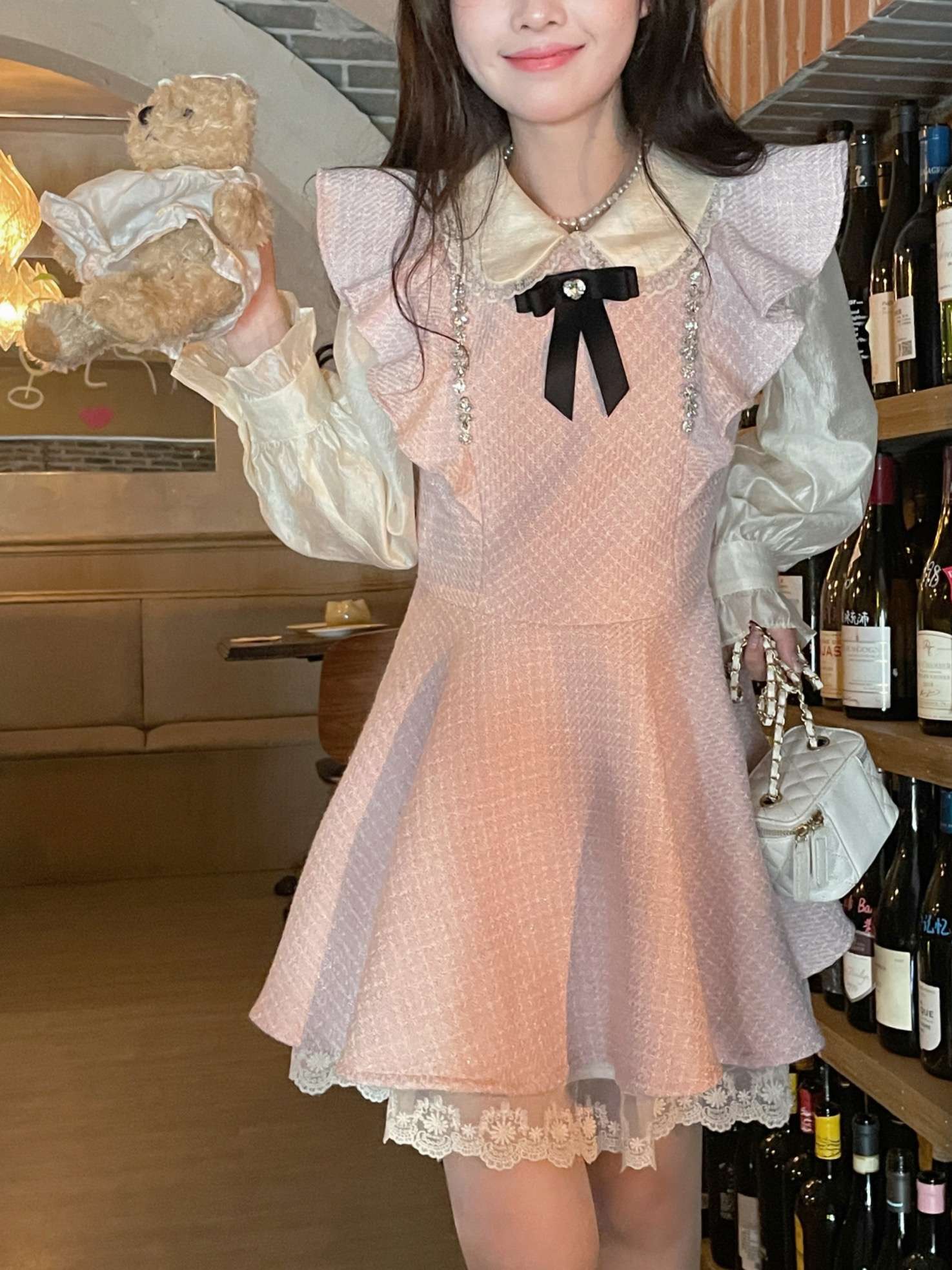 量産型/参戦服/推し活 フラワーフリルガーリーミニワンピース