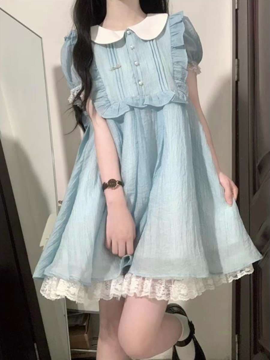 量産型/参戦服/推し活 襟付きブルーワンピース