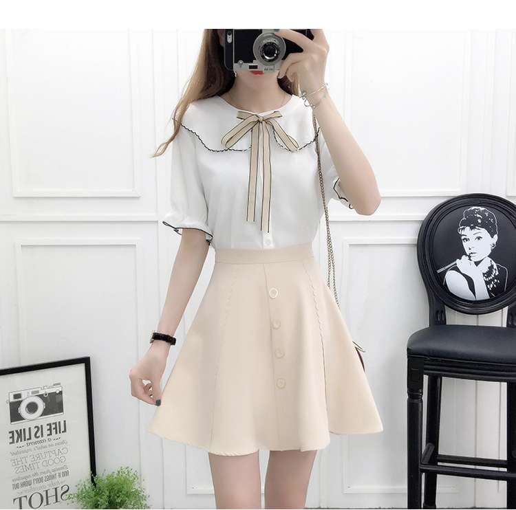 量産型/参戦服/推し活 セーラー風チュニックとミニ丈スカートのセットアップ