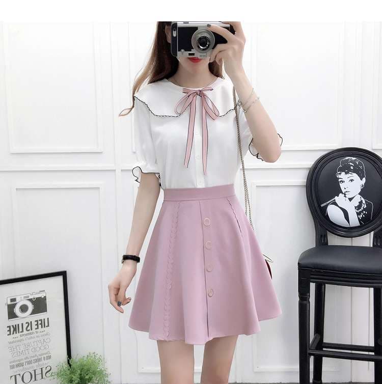 量産型/参戦服/推し活 セーラー風チュニックとミニ丈スカートのセットアップ