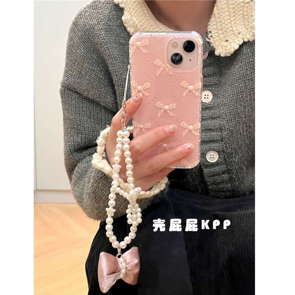 量産型/参戦服/推し活 パールリボンピンクスマホケース