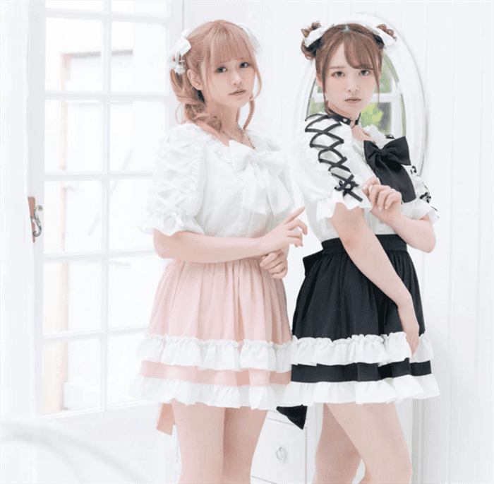 量産型/参戦服/推し活 編み上げパフスリーブブラウス