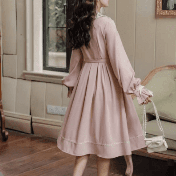量産型/参戦服/推し活 ピンクフリルスクエアネックロングワンピース