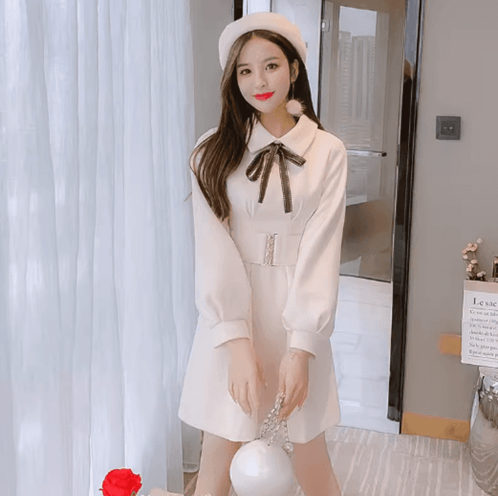 量産型/参戦服/推し活 バックジッパーベルトリボンミニワンピース