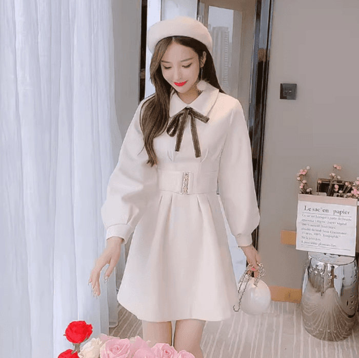 量産型/参戦服/推し活 バックジッパーベルトリボンミニワンピース