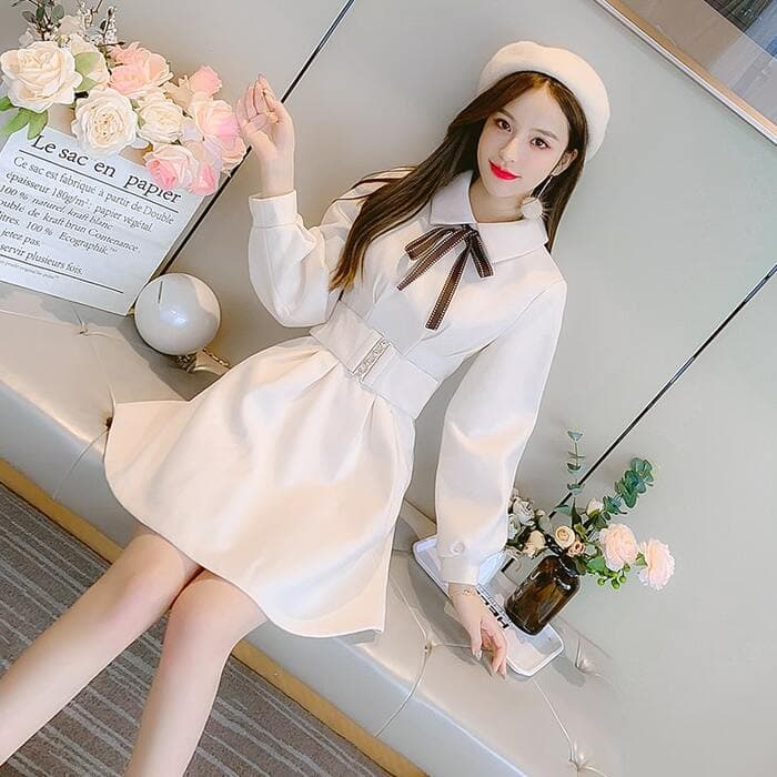 量産型/参戦服/推し活 バックジッパーベルトリボンミニワンピース