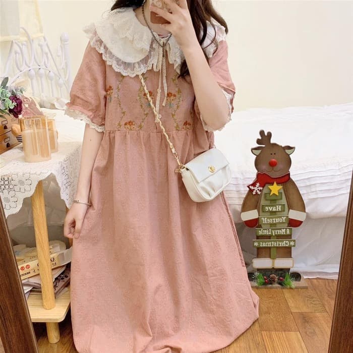 量産型/参戦服/推し活 フリルカラーフラワーピンクワンピース