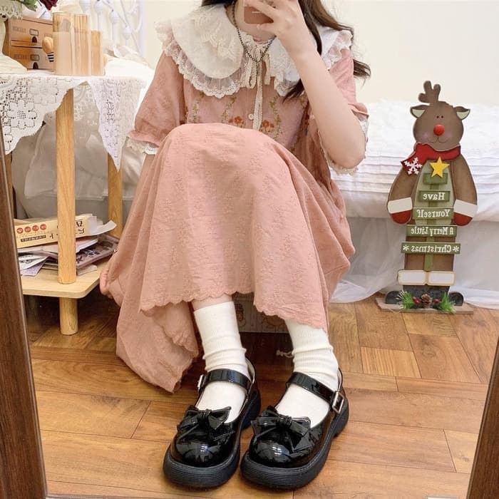 量産型/参戦服/推し活 フリルカラーフラワーピンクワンピース