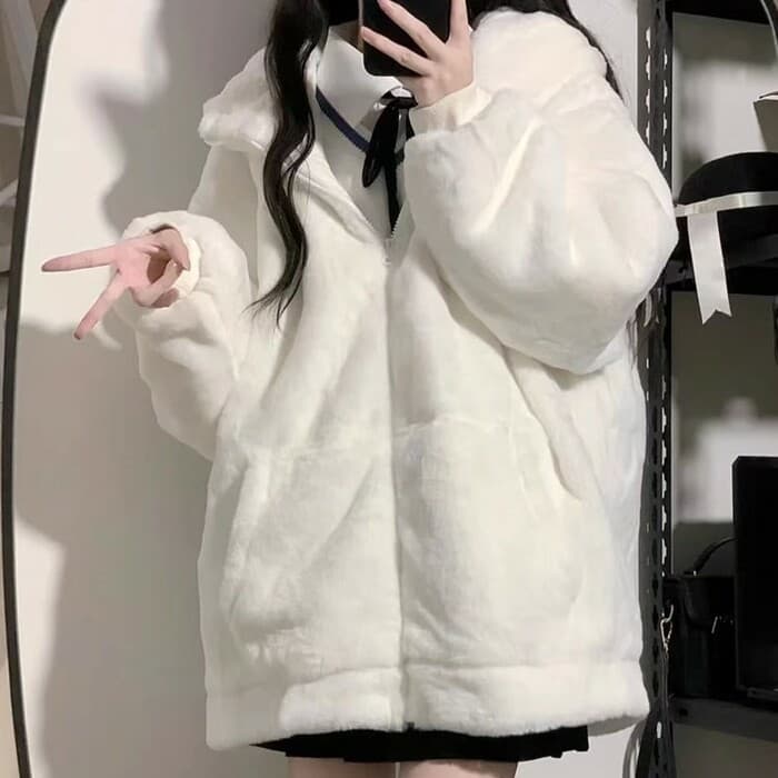 量産型/参戦服/推し活 ホワイトベアフードパーカー