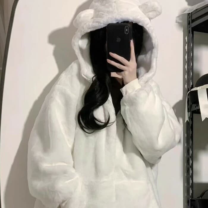 量産型/参戦服/推し活 ホワイトベアフードパーカー