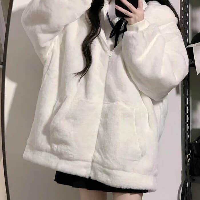 量産型/参戦服/推し活 ホワイトベアフードパーカー