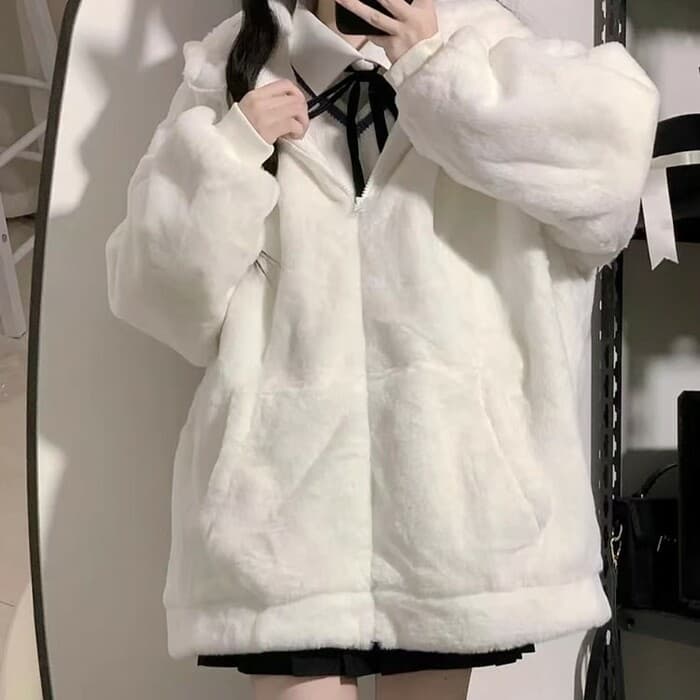 量産型/参戦服/推し活 ホワイトベアフードパーカー