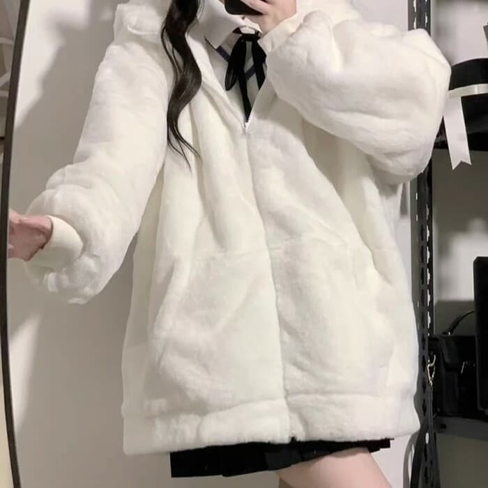 量産型/参戦服/推し活 ホワイトベアフードパーカー