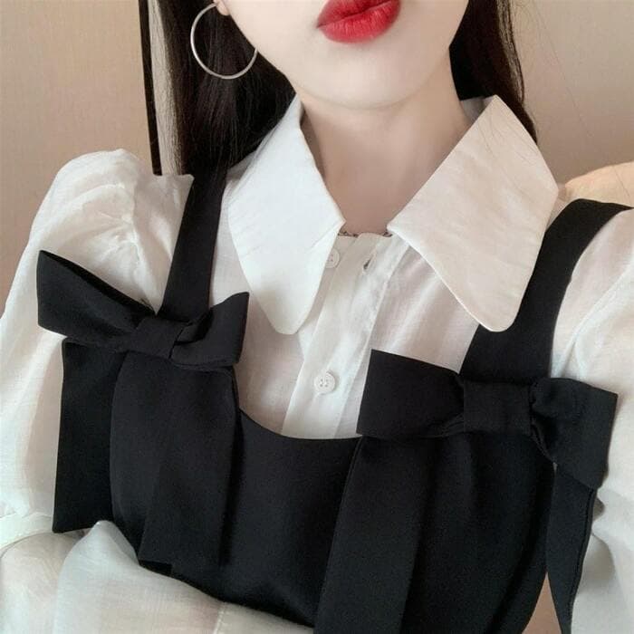 量産型/参戦服/推し活 ブラックリボンフレアワンピース