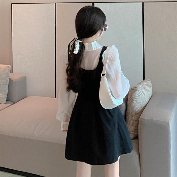 量産型/参戦服/推し活 ブラックリボンフレアワンピース