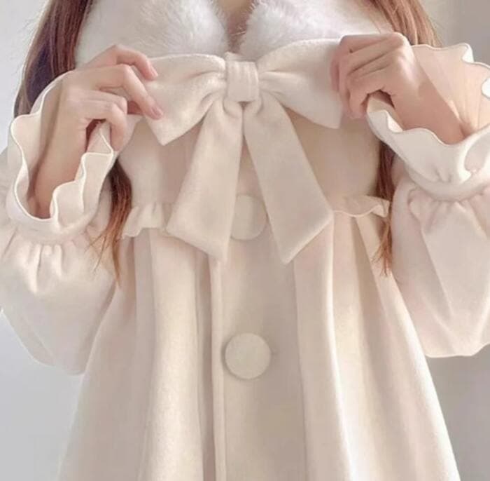 量産型/参戦服/推し活 ファー付リボンステンカラーコート