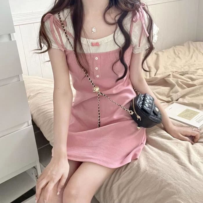 量産型/参戦服/推し活 ダブルリボンミニワンピース