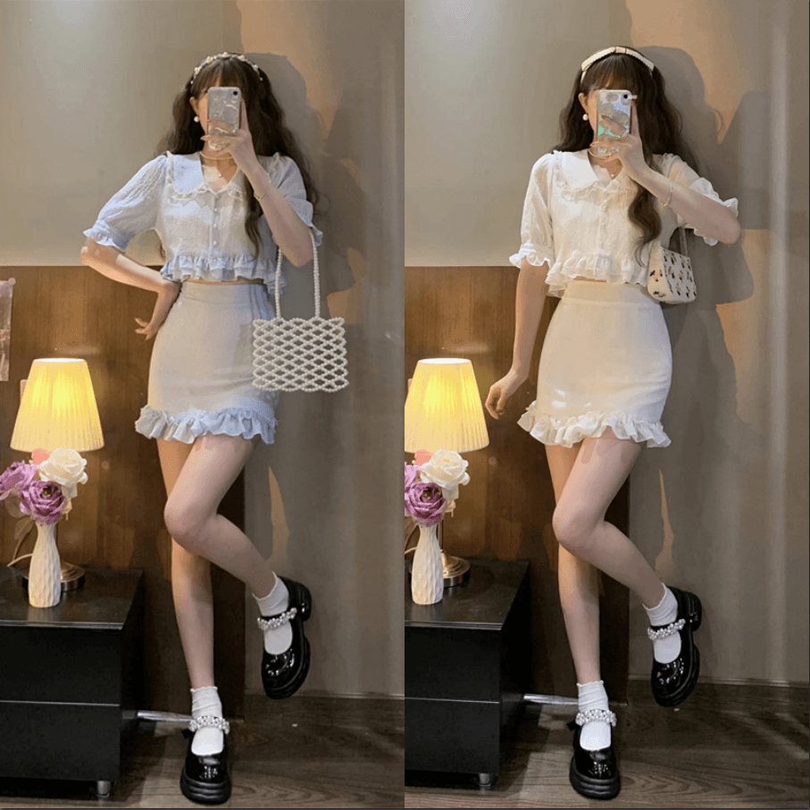 量産型/参戦服/推し活 フリフリパールセットアップ