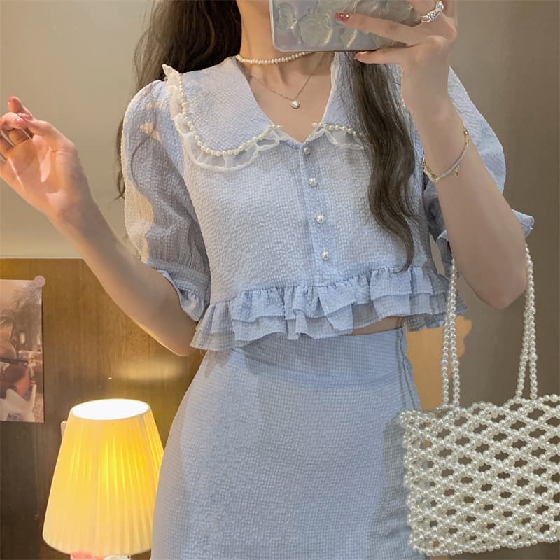 量産型/参戦服/推し活 フリフリパールセットアップ