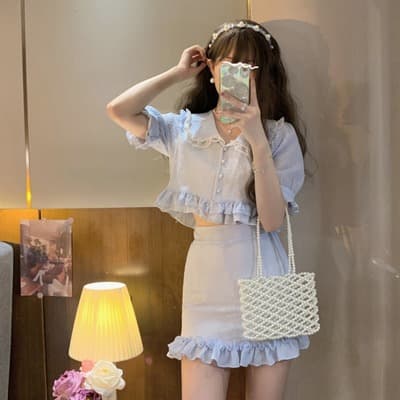 量産型/参戦服/推し活 フリフリパールセットアップ