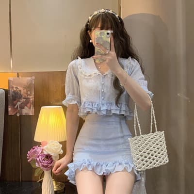 量産型/参戦服/推し活 フリフリパールセットアップ