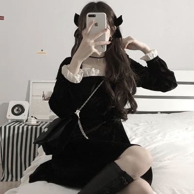 量産型/参戦服/推し活 ベロアハイウエストミニワンピース