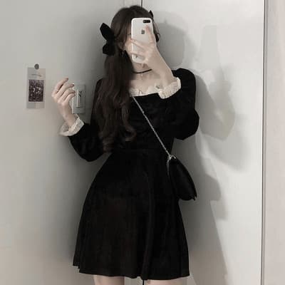 量産型/参戦服/推し活 ベロアハイウエストミニワンピース