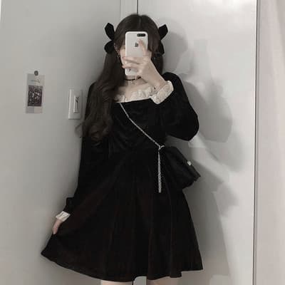 量産型/参戦服/推し活 ベロアハイウエストミニワンピース