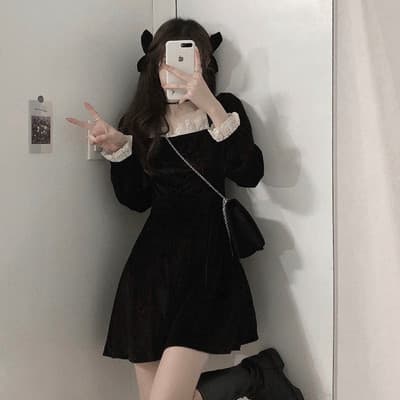 量産型/参戦服/推し活 ベロアハイウエストミニワンピース