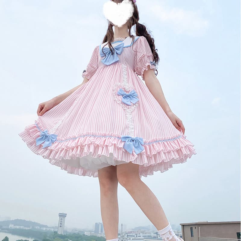 量産型/参戦服/推し活 夢かわパステルツインカラーストライプワンピース